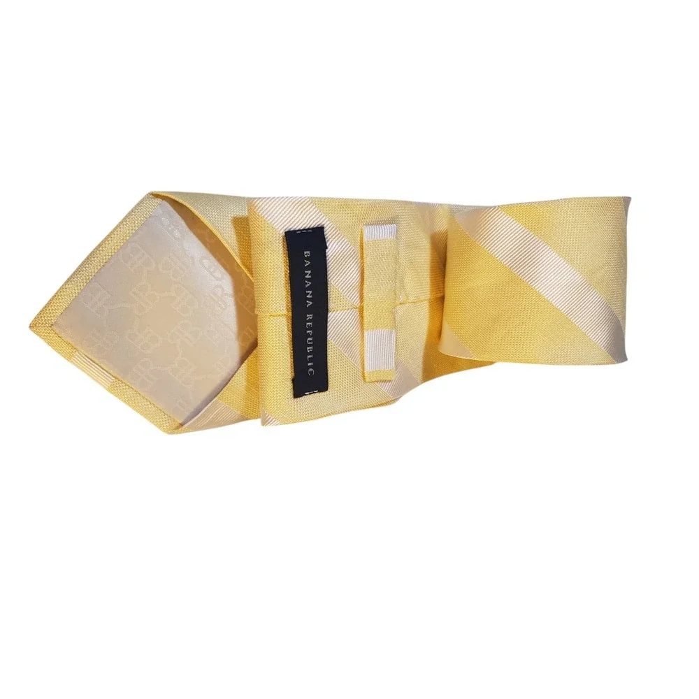 Banana Republic Means Linen‎ Tie Necktie Designer Luxury Yellow White Striped